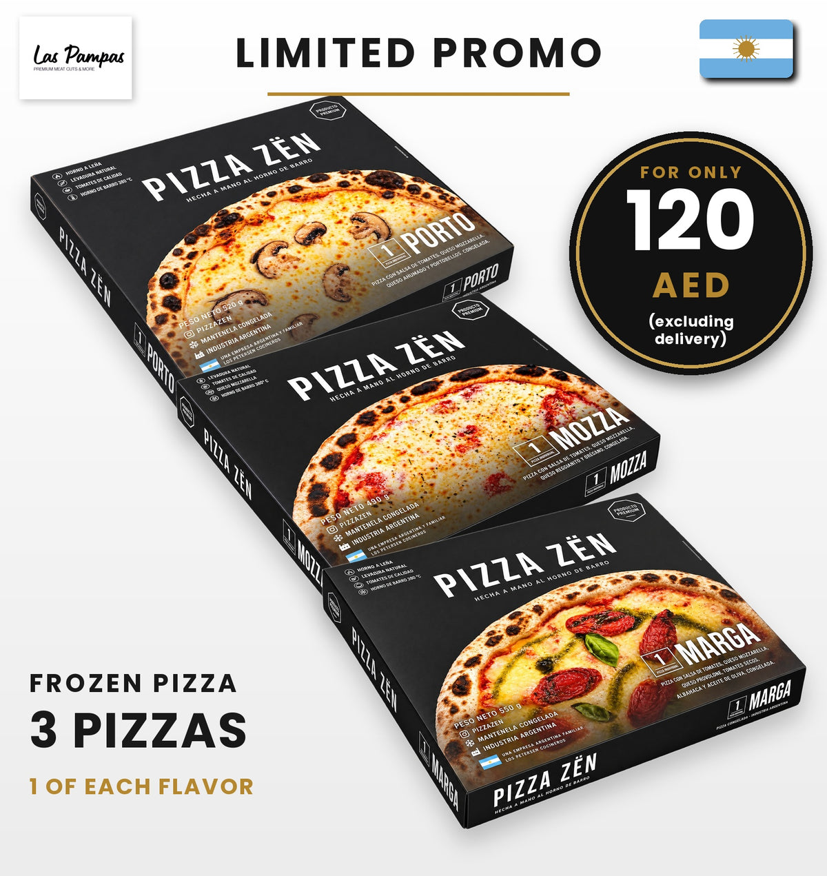 Pizza combo - 3 hand made frozen pizzas from Argentina